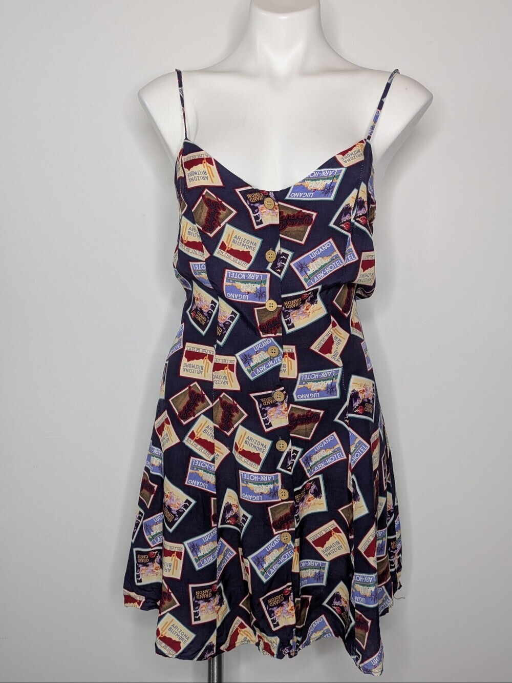 Vintage Necessary Objects Blue Travel Postage Stamp Arizona Grand Canyon Dress 9